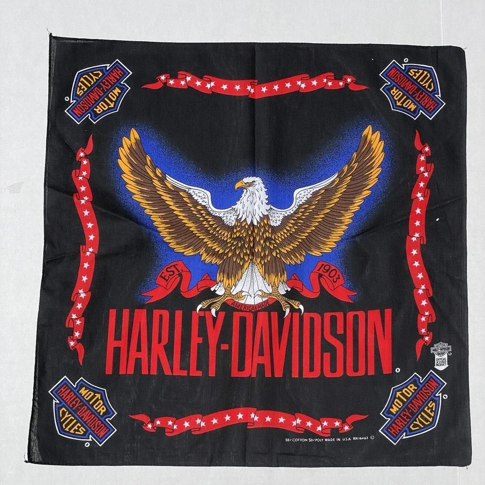 New VTG Harley Davidson Scarf Bandanna Eagle Flag 21